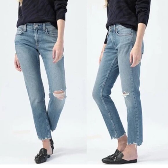 RAG & BONE Dre Low-Rise Slim Boyfriend Distressed Jeans - Picture 1 of 10